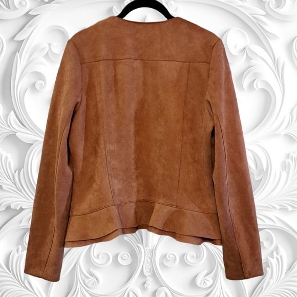 Love Scarlett Brown Faux Suede Peplum Zip Up Long Sleeve Jacket Size Small - Picture 2 of 2